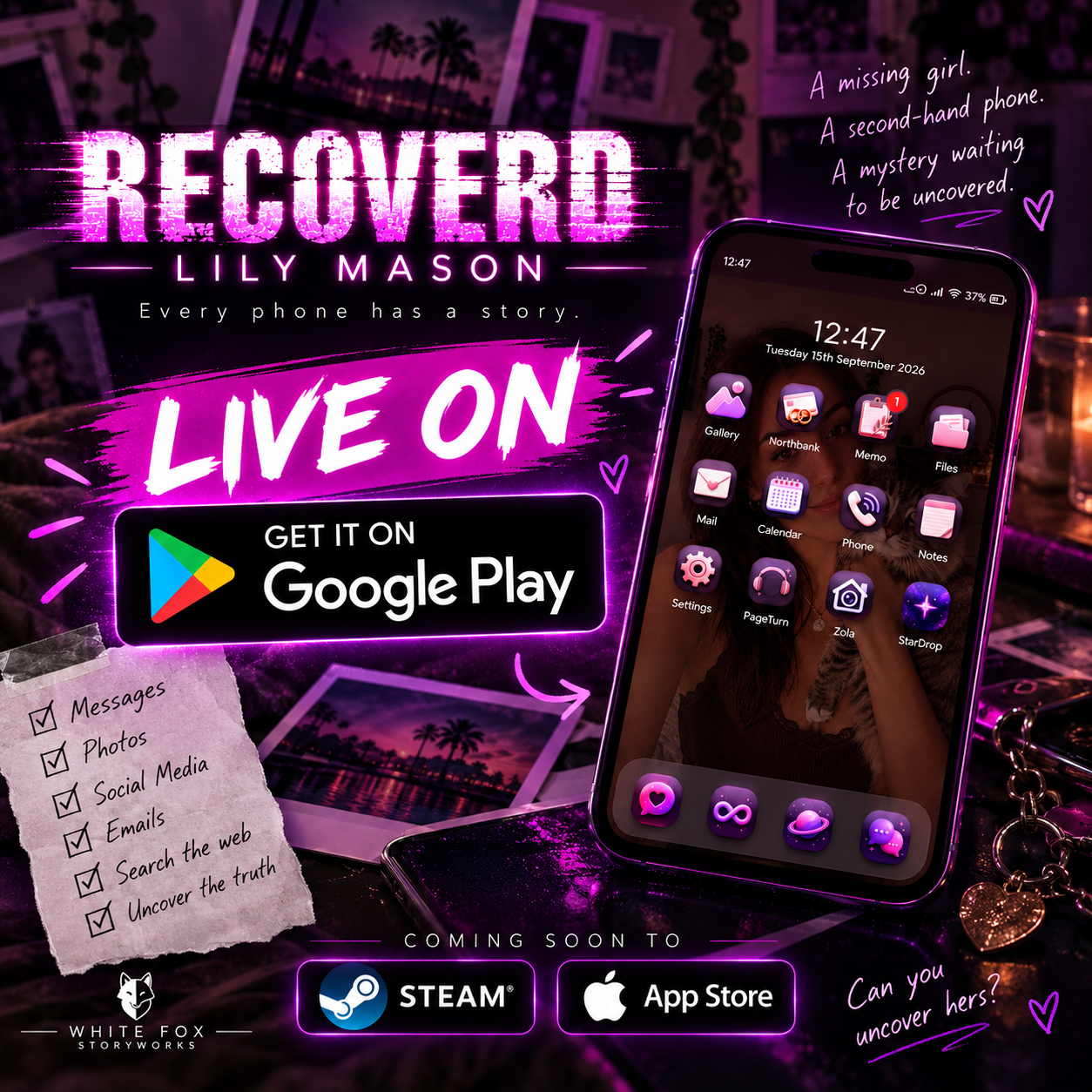 Recovered: Lily Mason — live on Google Play; coming soon to Steam and the App Store